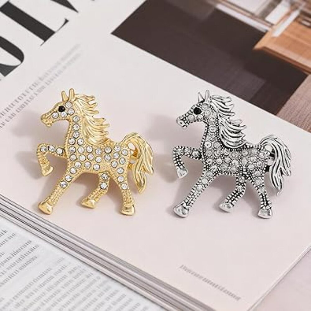 2 pc‎ Horse Brooch Pin Rhinestone Jewelry Horses Lapel Charms